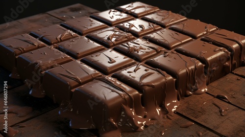 Delicious close up of a chocolate bar with a creamy liquid on top, ai generated