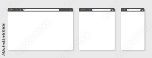 Browser mockups. Website different devices web window mobile screen internet flat template empty page network row vector set. Vector 10 eps.