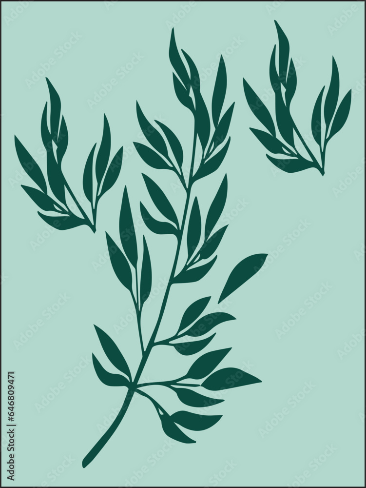 Fototapeta premium silhouette branches with leaf and stem in modern style. Vector leaves isolated.Hand drawn decorative botanical elements. EPS 10