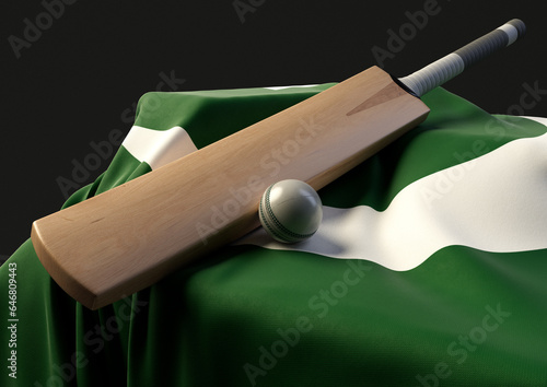 Cricket Ball Bat And Pakistan Flag photo