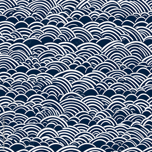 Seamless pattern thai pattern wallpaper design is printed on an asian fabric  in the style of dark white and dark blue  magewave