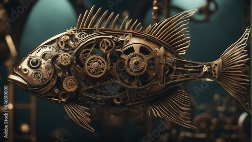 mechanical fish swimming, gears, steampunk photo
