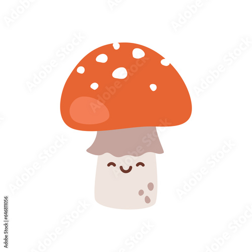 Cute fly agaric mushroom vector character. Illustration isolated on white background