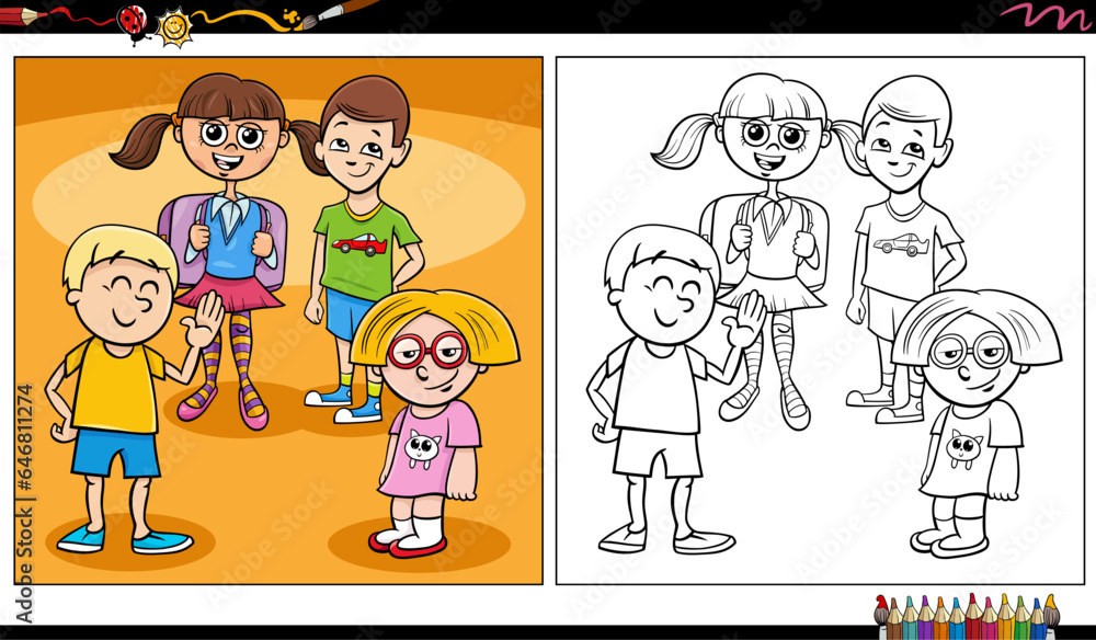 comic children and teens characters group coloring page comic children and teens characters group coloring page