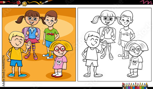 comic children and teens characters group coloring page