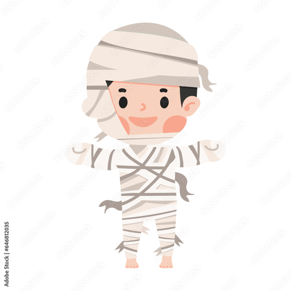 Cute kid Halloween in mummy costume