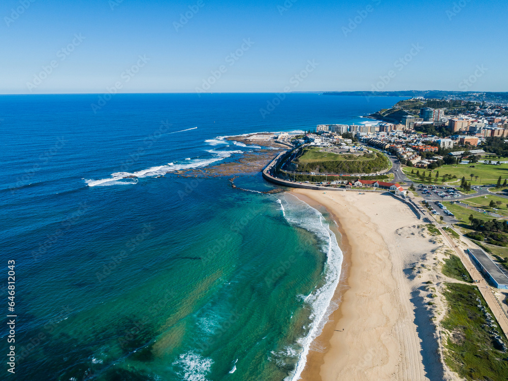 Australian coastline with Nobbys beach and Fort Scratchley in Newcastle Australian coastline with Nobbys beach and Fort Scratchley in Newcastle
