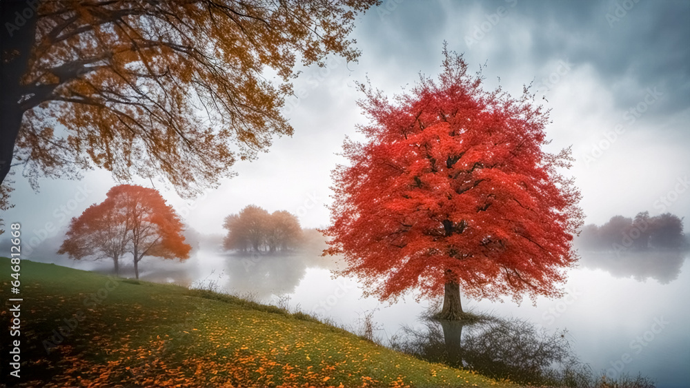 Alberi e lago in sintonia, riflessi dell'autunno