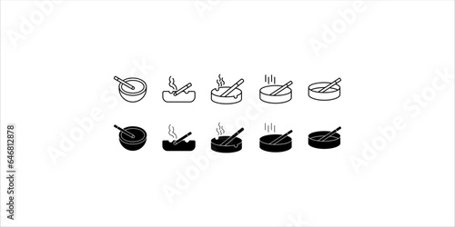 Ashtray Icon set, Cigarette Ashtray Vector Art Illustration on white background	