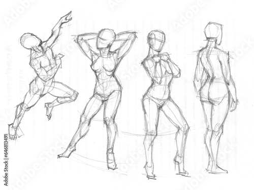 figure of a woman pencil drawing for card illustration decoration
