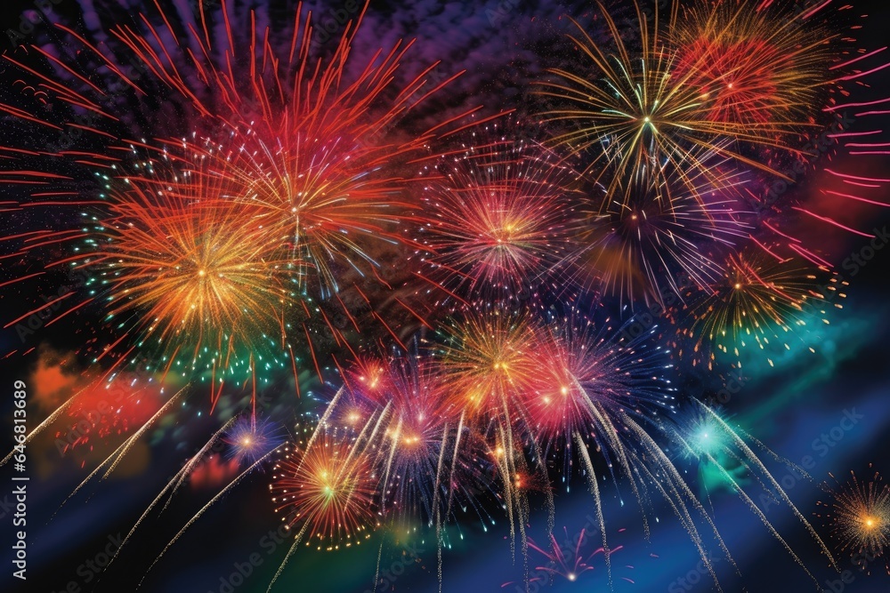 Explosive beauty as vibrant bursts of fireworks. Generative AI Explosive beauty as vibrant bursts of fireworks. Generative AI