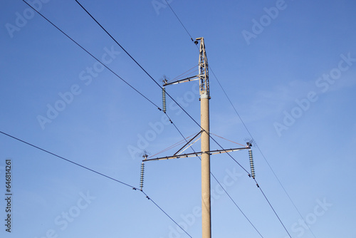 Photo of an electric line, high-voltage electricity.