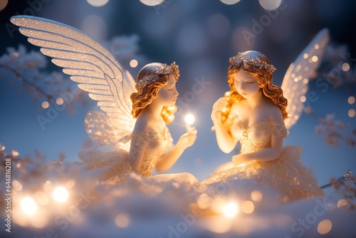 Heavenly Guardians Mesmerizing Angel Figurines. AI Generated. photo