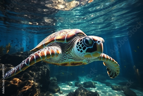 Underwater turtles and corals , sea