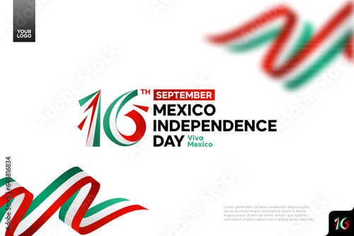 Mexico independence day logotype september 16th with flag background photo