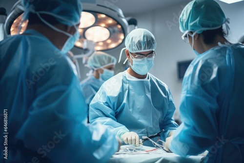 Team of surgeons in the operating room perform surgery on the patient.