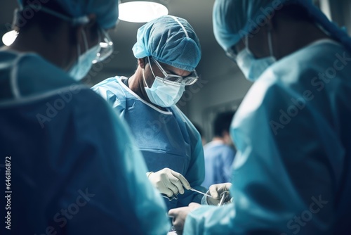 Team of surgeons in the operating room perform surgery on the patient.