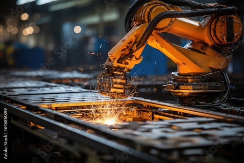Robot is welding in an industrial factory. © Premreuthai