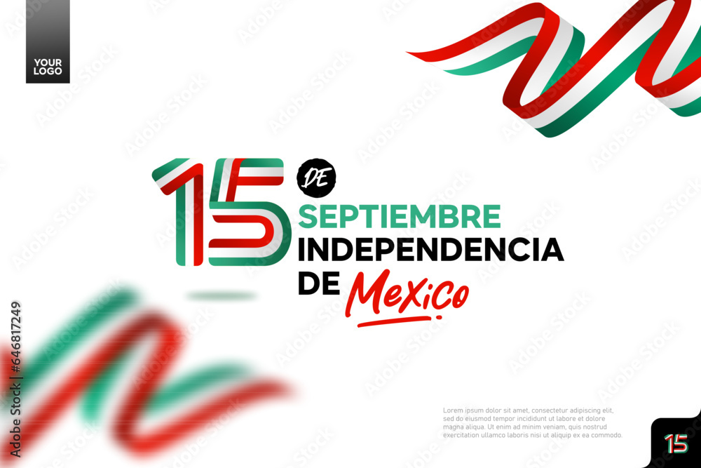 Obraz premium Mexico independence day logotype september 16th with flag background