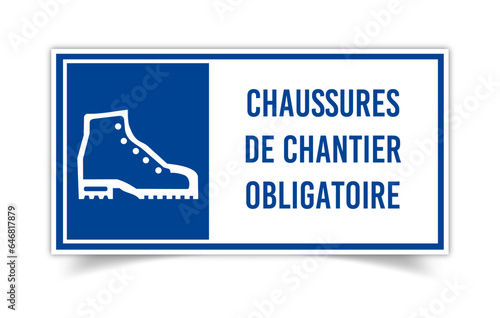 Panneau fond bleu equipement protection travail obligatoire chaussures securite pieds photo