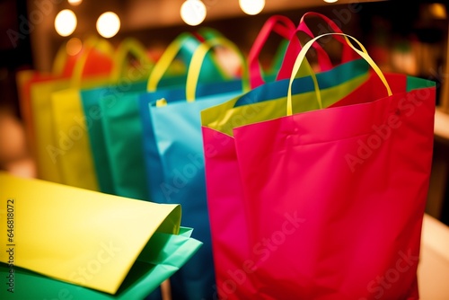Colorful and Sustainable Reusable Festive Shopping Bags. AI Generated.