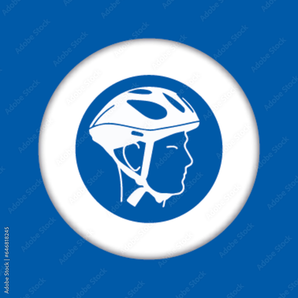Obraz premium Panneau fond bleu equipement protection travail obligatoire casque velo cycliste tete