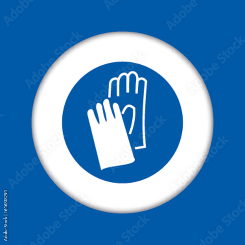 Panneau fond bleu equipement protection travail obligatoire gants mains gant