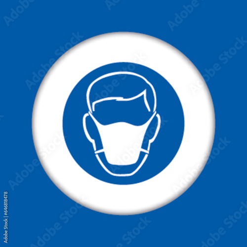 Panneau fond bleu equipement protection travail obligatoire masque respiratoire