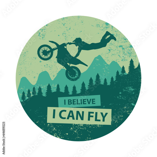 Illustration motocross rider vector or off-road motorcycle flying in mountain, for logo, sticker or t-shirt design