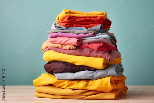 Stack of colorful clothes. Pile of clothing background.