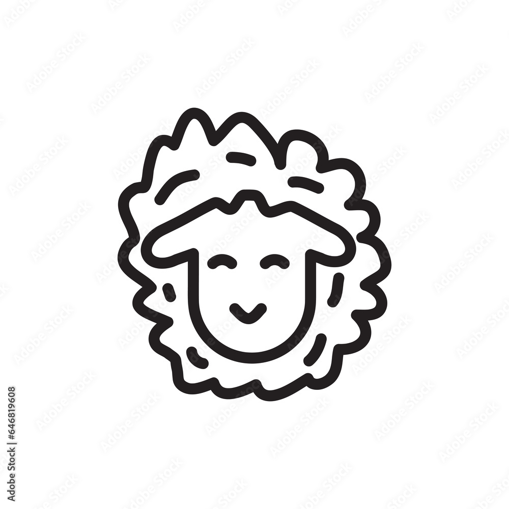 Sheep head line icon, cartoon style sheep icon fla t illustration on white background..eps