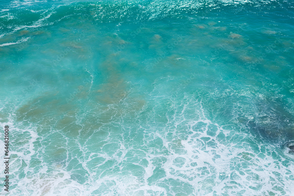 Beautiful ocean views. Aerial photography of textured azure waves of the ocean