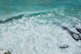 Beautiful panoramic view from above of the blue ocean. The texture of sea waves