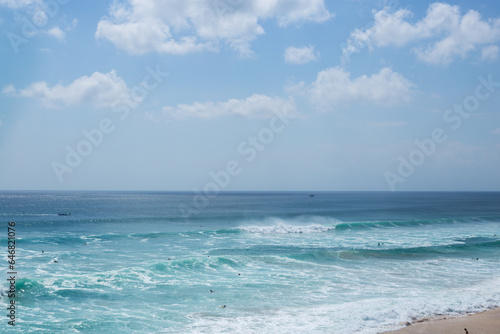 Sets of waves in the ocean. Beautiful view of the spot for surfers on the island of Bali.