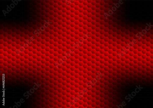 Abstract background image in red and black tones. The hexagons are connected to form a honeycomb. futuristic design illustration for web, brochure, print.