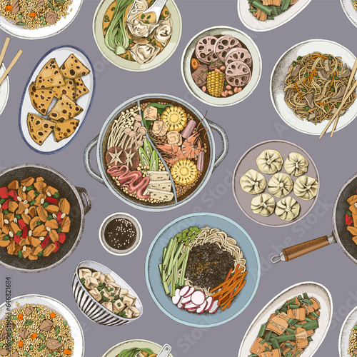 Chinese traditional cuisine seamless pattern
