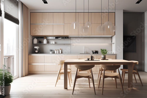Nordic style kitchen interior in modern house.