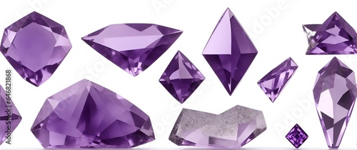 Collection of amethyst gemstones, isolated objects from Generative AI