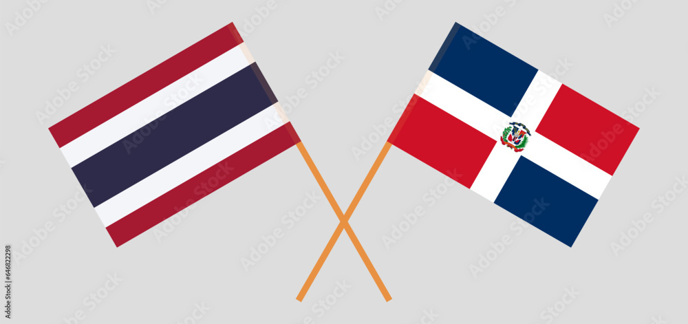 Crossed flags of Thailand and Dominican Republic. Official colors. Correct proportion