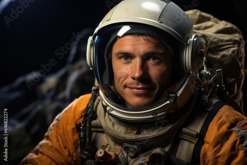 Caucasian Man Astronaut Backdrop Hard Working Generative AI