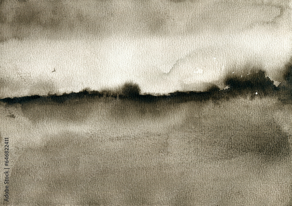 Watercolor Abstract Landscape in Sepia - obrazy, fototapety, plakaty 