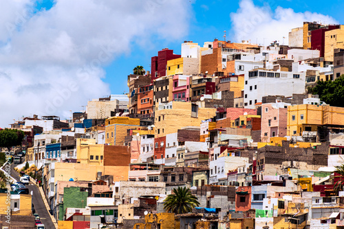 Photo of the colorful houses in the town of San Juan, Las Palmas de Gran Canaria, in the Canary Islands, taken in July. photo