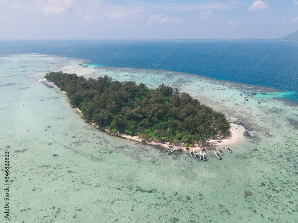 Aerial view of remote island in Karimunjawa Islands, Jepara, Indonesia ...