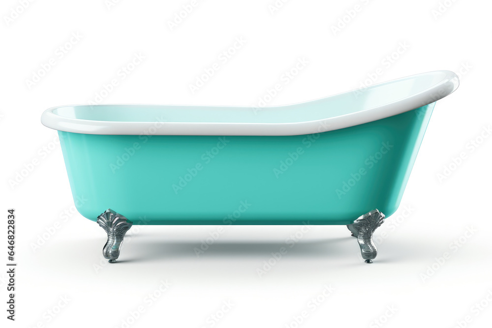 Green claw-foot bathtub isolated on a white background, an old fashioned tub Green claw-foot bathtub isolated on a white background, an old fashioned tub