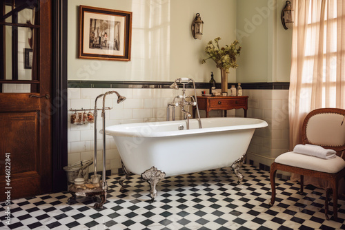 Vintage bathroom with an old fashioned claw-foot bathtub
