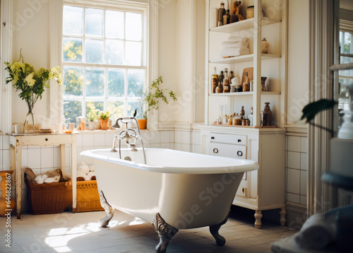 Vintage bathroom with an old fashioned claw-foot bathtub