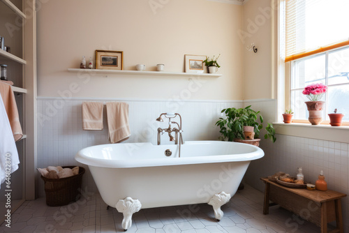 Vintage bathroom with an old fashioned claw-foot bathtub © MVProductions
