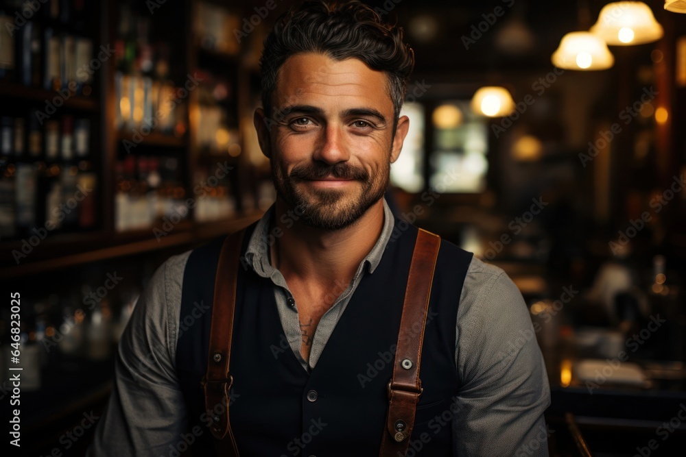 Caucasian Man Bartender Backdrop Scene Hard Working Generative AI