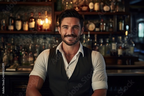 Caucasian Man Bartender Background Handsome Generative AI