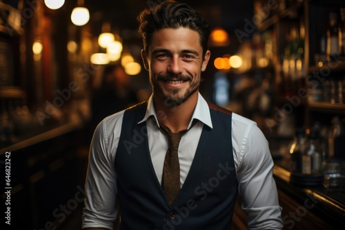Caucasian Man Bartender Background Stylish Generative AI